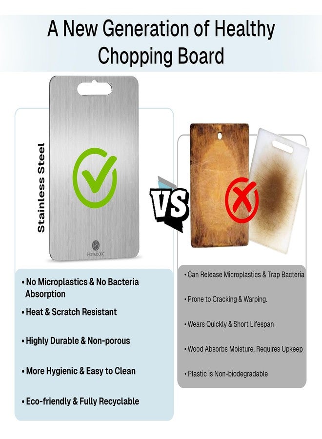 Home Basic HOMEBASIC Stainless Steel Chopping Board for Kitchen (S-30 x 20 x 0.1CM) | Food-Grade Steel Cutting Board for Vegetables/Fruits/Meats/Fish | No Microplastics & No Bacteria Absorption, Non-Porus - Image 3